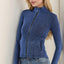 Pocketed Turtleneck Zip Up Denim Top - Korvel