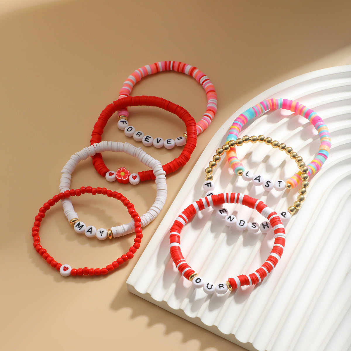 Colorful Bohemian Soft Ceramic Elastic LOVE Bead Bracelet