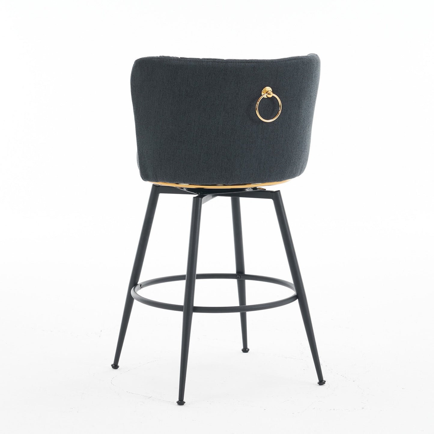 A set of 2 gray rotating bar stools - high backrest, adjustable, with elegant metal backrest decoration - Korvel