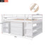 Low Study Full Loft Bed with Cabinet Shelves and Rolling Portable Desk Multiple Functions Bed- White - Korvel