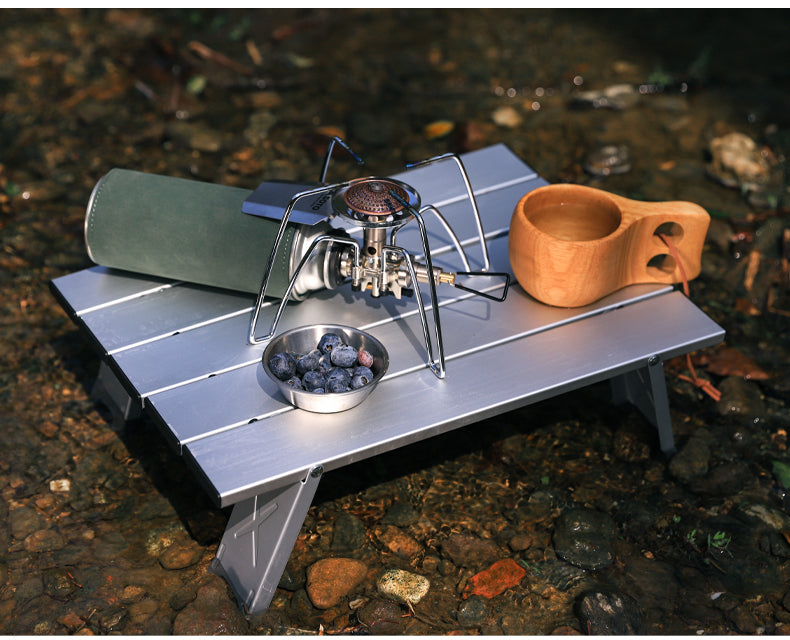 Black Lightweight Portable Folding Ultralight Roll Up Mini Aluminum Picnic Camping Table Foldable For Outdoor Hiking - Korvel