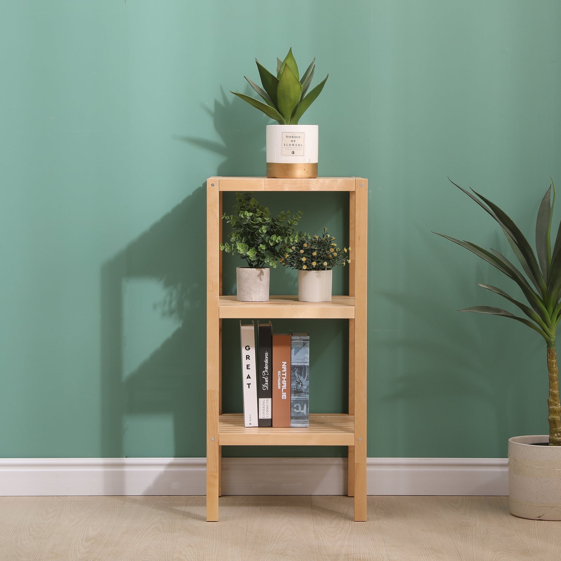 3-Tier Birch Bathroom Shelf, Narrow Shelving Unit, Multifunctional Storage Rack, Corner Rack, for Kitchen, Living Room - Korvel