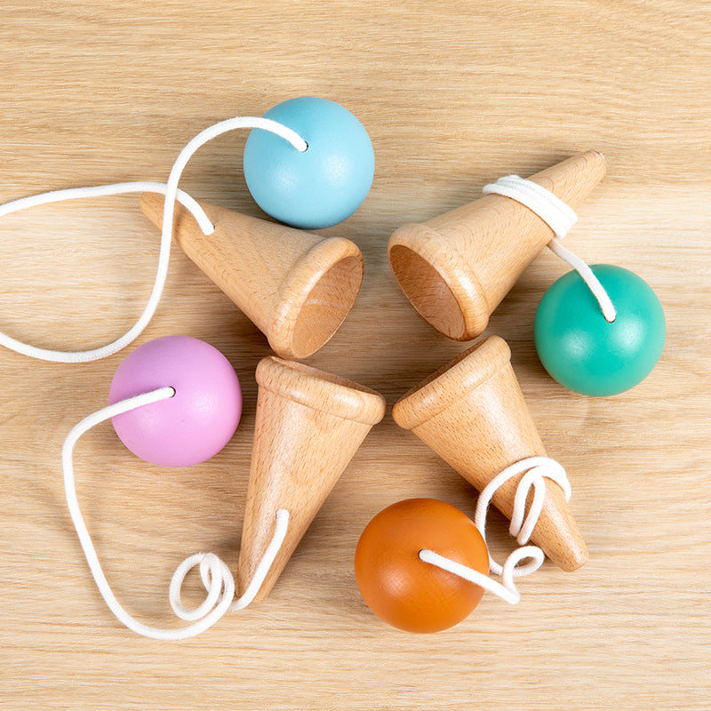Hand eye coordination traditional toy wooden skill cup sensory integration training throwing and catching ball - Korvel