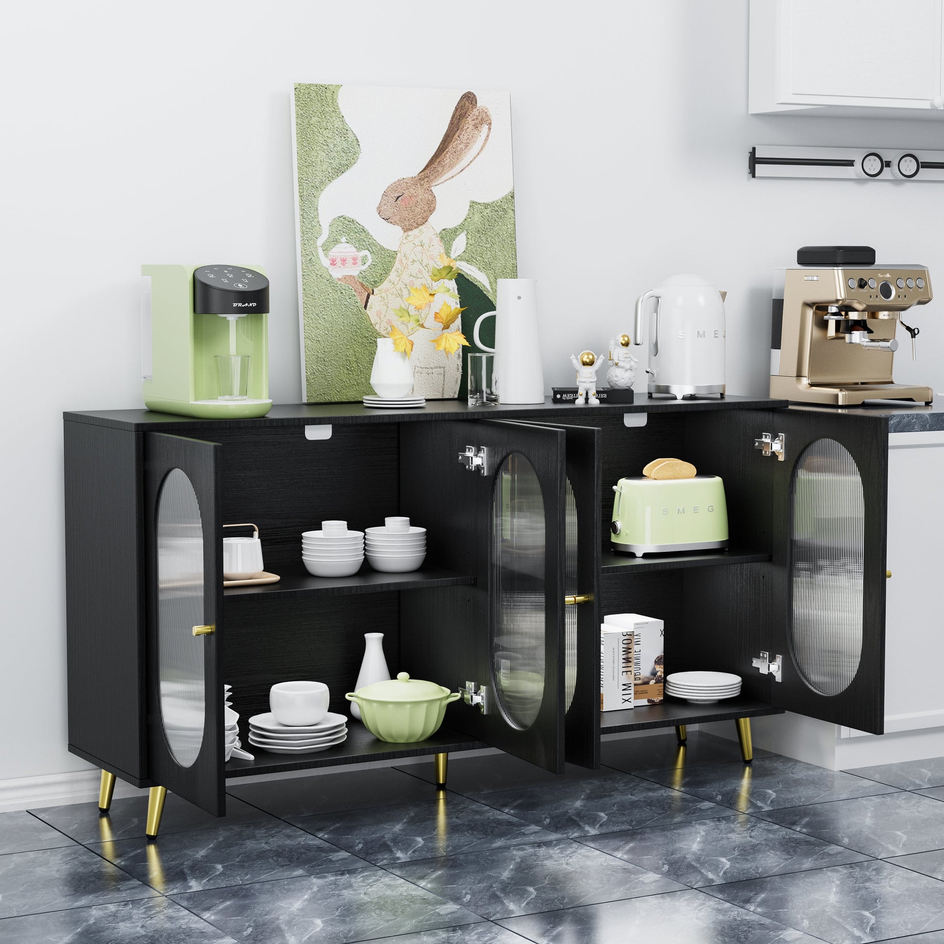 Modern Accent Sideboard Cabinet with Acrylic Doors, Freestanding Storage Cupboard Console Table for Kitchen Dining Black - Korvel