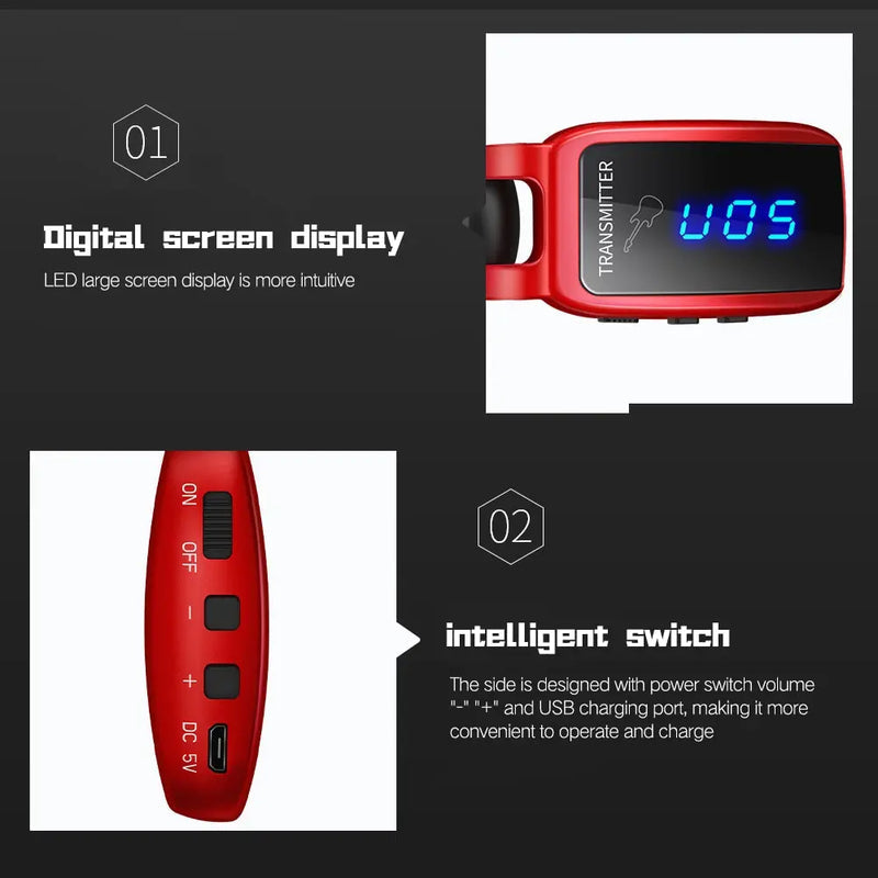 Wireless Guitar System Rechargeable Upgrated LED Screen15 Channels UHF Wireless Guitar Transmitter Receiver Guitar Accessories - Korvel