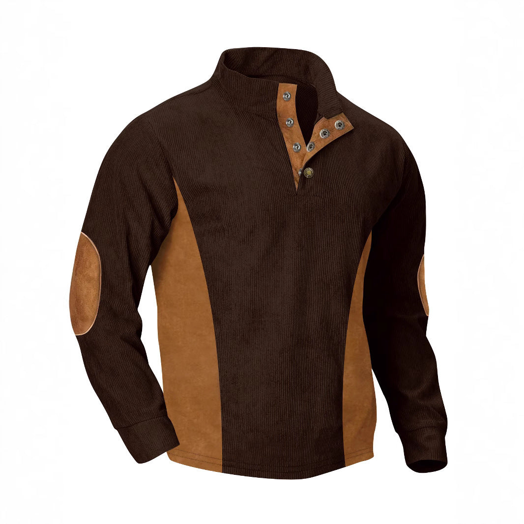 European men's casual stand up collar long sleeved corduroy sweatshirt with pit stripe - Korvel