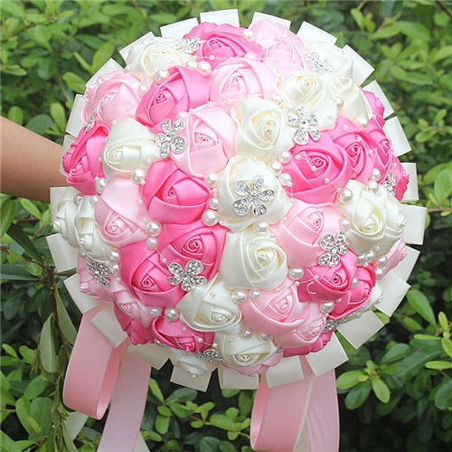 WifeLai-A Ramos De Novia Burgundy Artificial Flower Bridesmaid Wedding Bouquet - Korvel