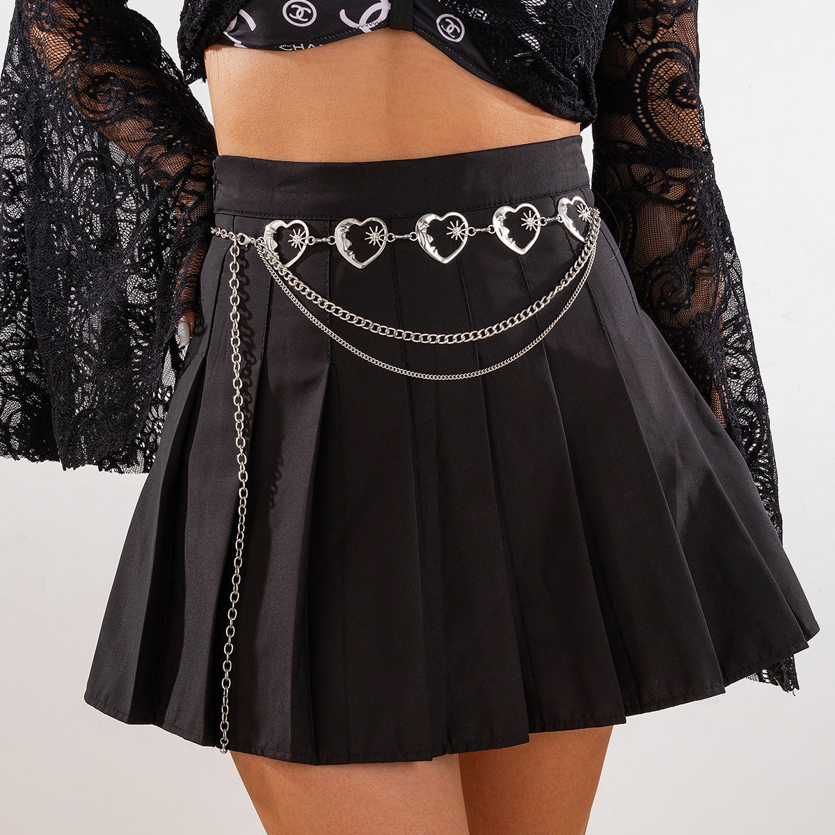 Gothic style spider web iron chain body chain retro carved sunflower alloy waist chain - Korvel