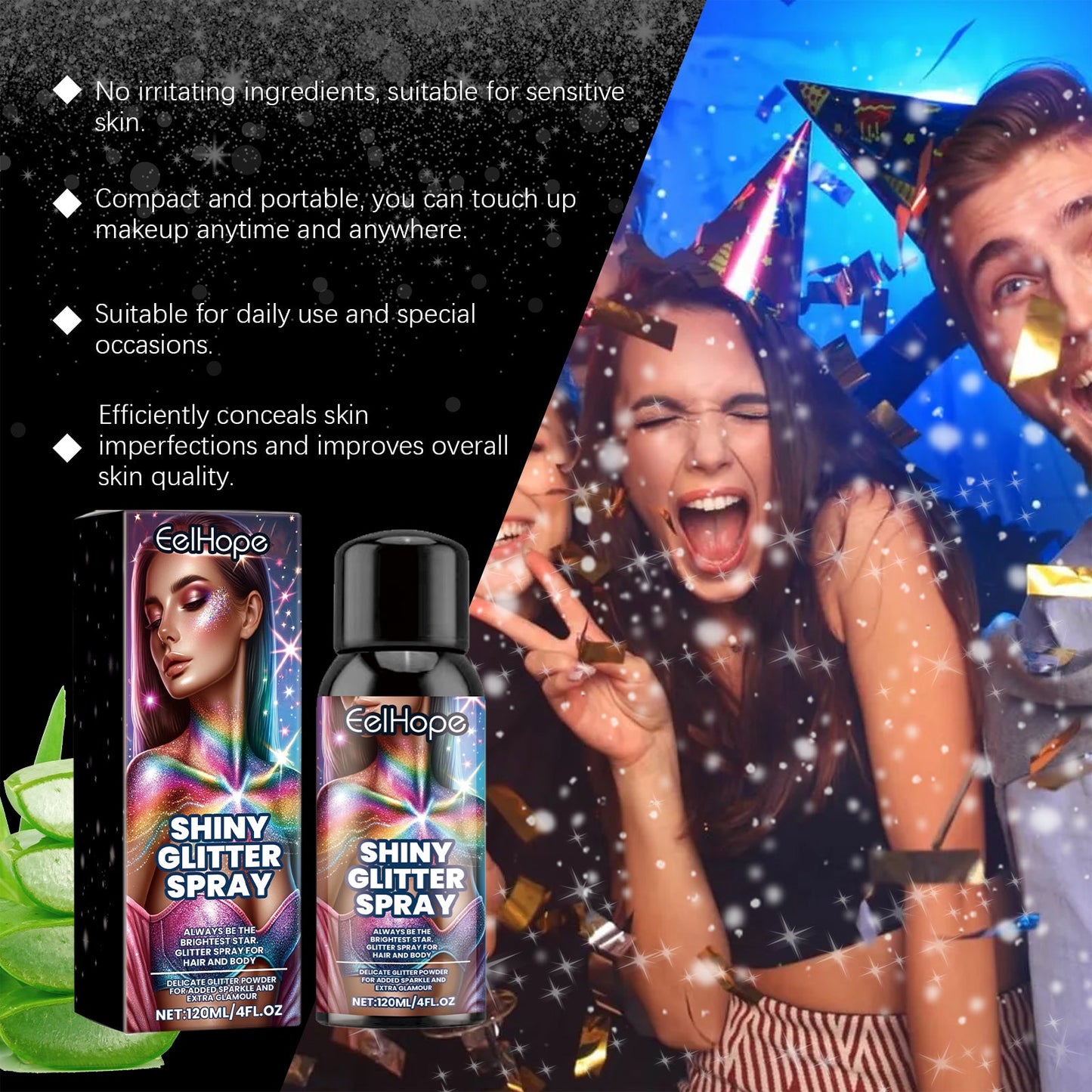 Festive Body & Hair Glitter Spray for Dazzling Highlights
