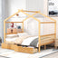 Full Size House Platform Bed with Storage Drawers and Roof Design