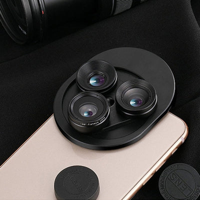 3 In 1 Mobile Phone Lens Set Professional Integral Turntable External Use Wide Angle + Fish Eye + Macro Camera Lens Set - Korvel