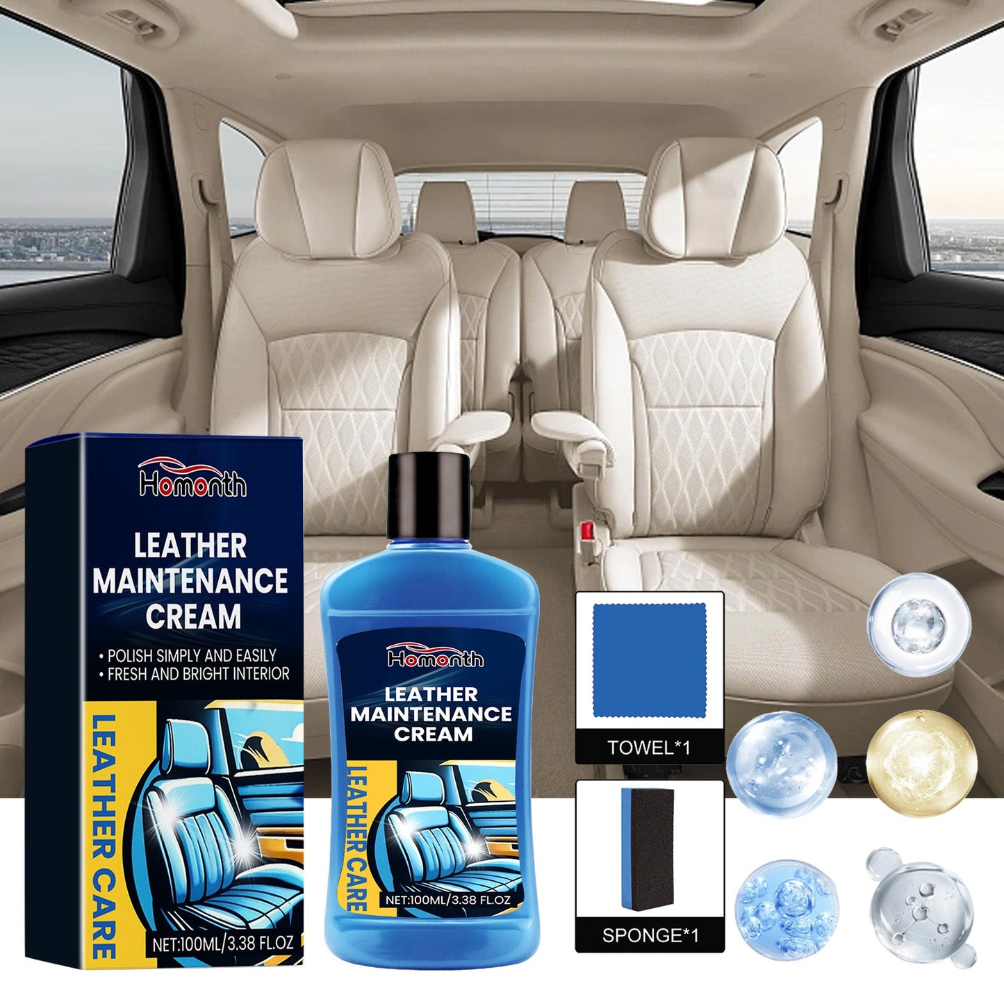 Leather Maintenance Cream, Car Seat Sofa Leather Cleaning Stains Refurbished Polish Cleaner - Korvel