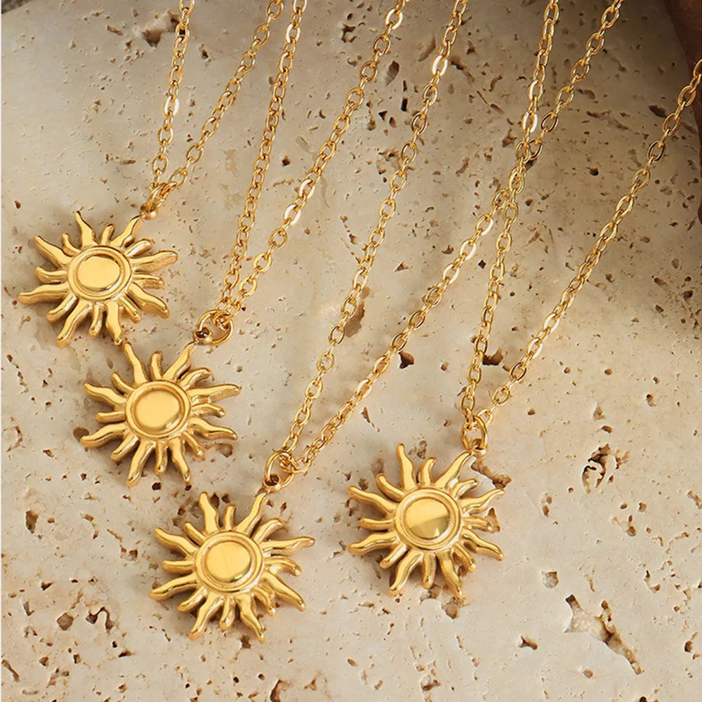 Collar de Colgante de Sol de Acero de Titanio Elegante para Mujeres
