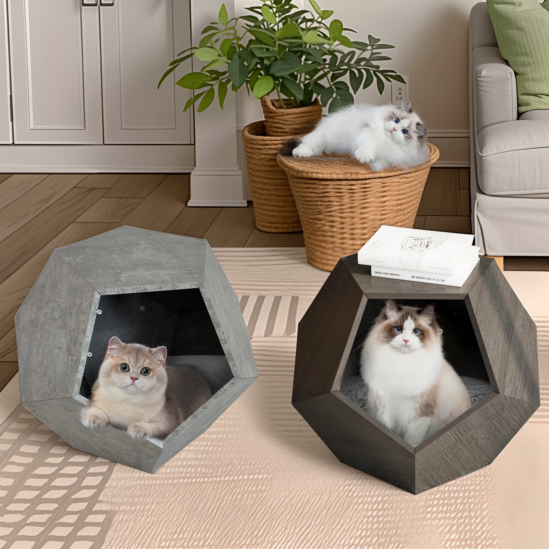 25.98"Modern Pet Furniture Cat Litter Side Table, Sofa Side Table, Planter MDF Multifunctional Furniture, Cement Gray - Korvel