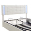 Queen Size Upholstered Bed with LED Lights Hydraulic Storage System and USB Charging Station White - Korvel