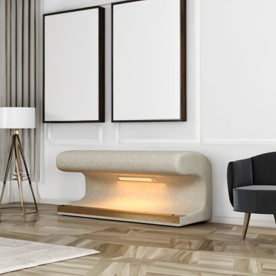 Entryway Bench Leather Upholstered Ottoman with LED sensor light for living room ,bedroom,end of bed ，Beige - Korvel