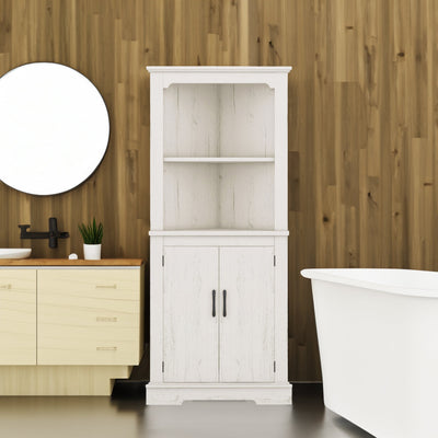 Tall Corner Cabinet with Doors for living room, bathroom,Dining Room or Kitchen,color:Wood grain beige - Korvel