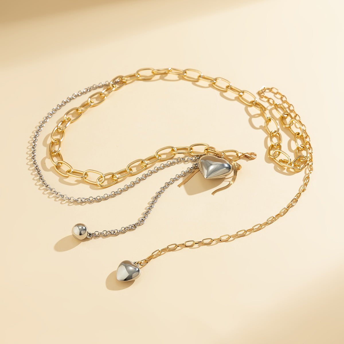 Ins style double-layer pearl retro love bow tassel Waist chain - Korvel
