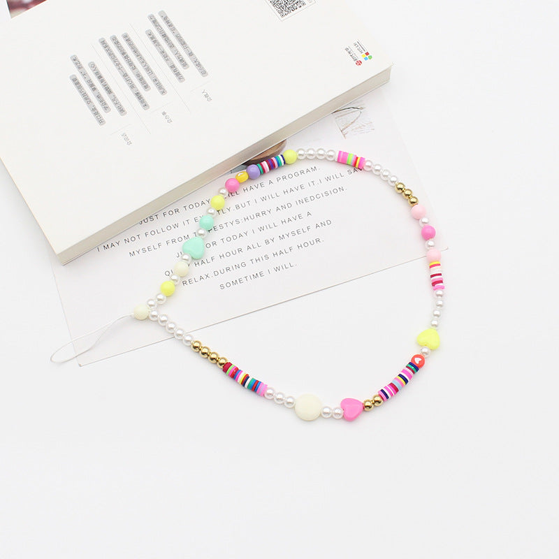 New Mixed Color Soft Pottery Pearl Mixed String Bohemian Simple Style Anti-Drop Function Mobile Phone Chain - Korvel