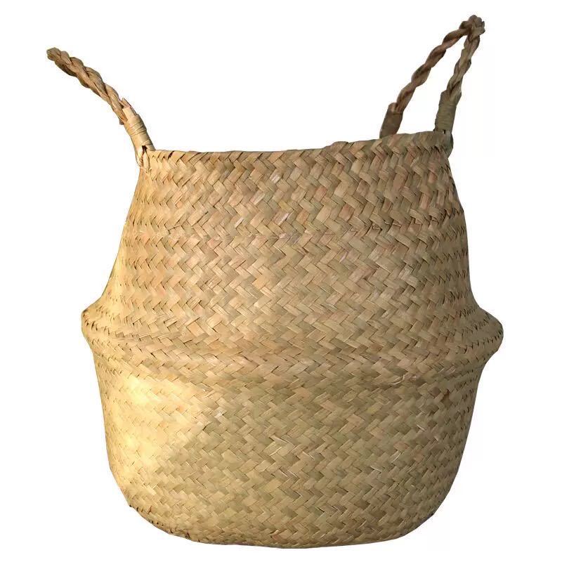 Scandinavian Style Wicker Handbasket Flower Pot Rattan Weave Plant Grass Woven Floor Folding Wicker Basket Weaving - Korvel