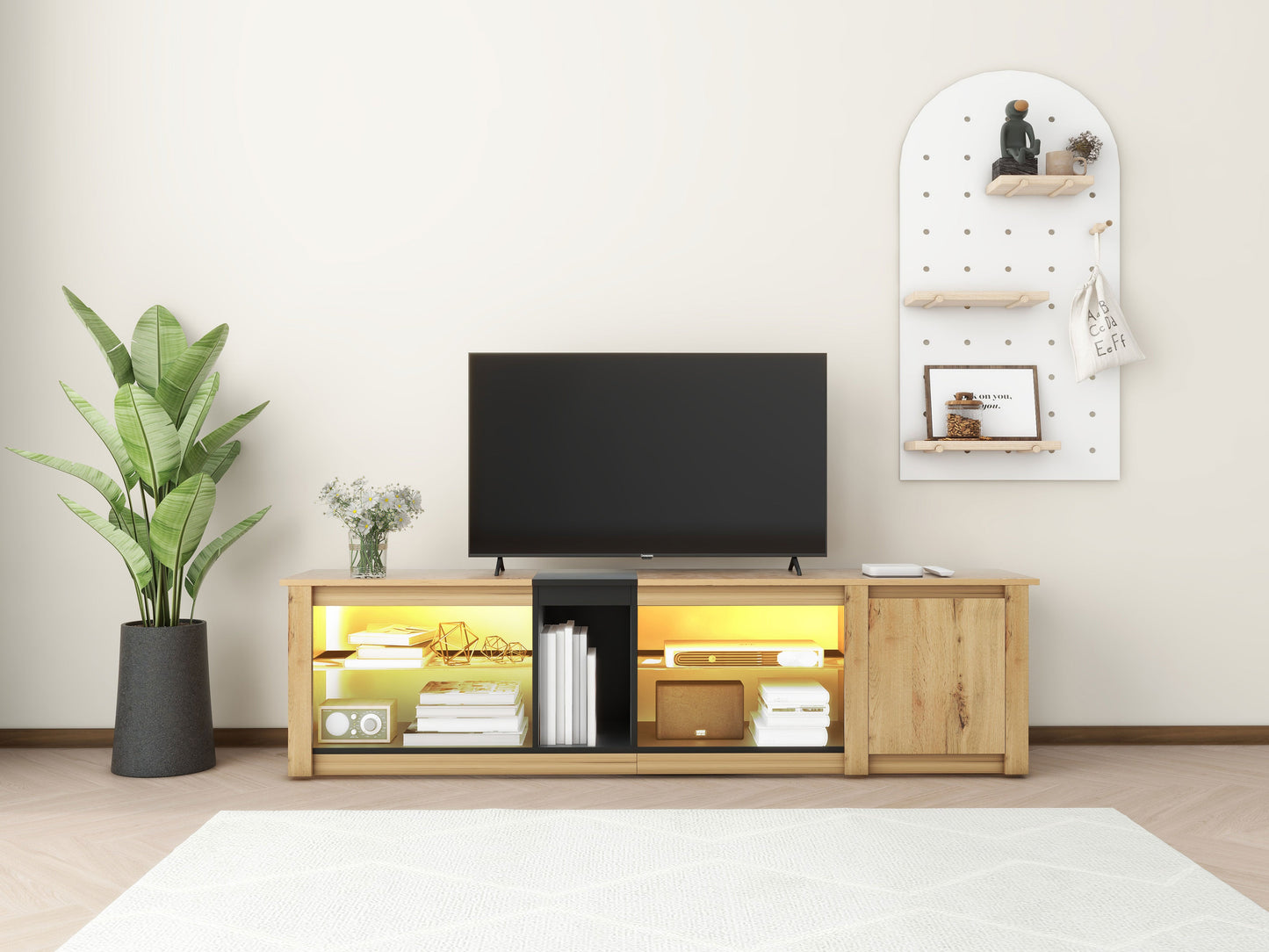 Meuble TV moderne pour téléviseurs jusqu'à 80 pouces avec éclairage LED