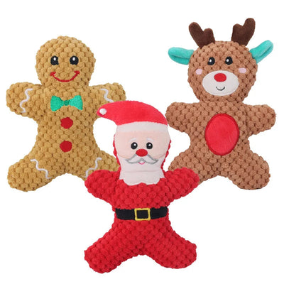 Christmas Plush Dog Toy Series - Santa, Elk, Gingerbread & Donut