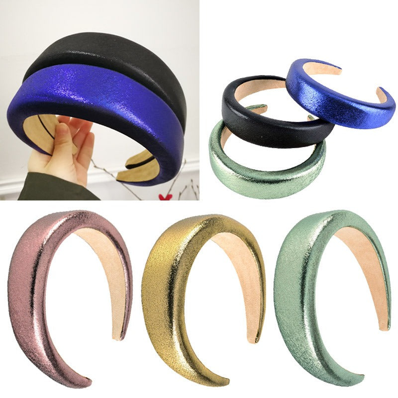 Bright Sponge Hair Hoop Wide Edge Thick Colored Shiny Silk Fabric Hair Accessories - Korvel