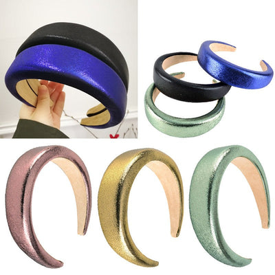 Bright Sponge Hair Hoop Wide Edge Thick Colored Shiny Silk Fabric Hair Accessories - Korvel