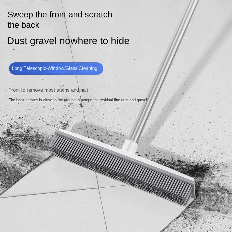 Cleaning Brush Stainless Steel Silicone Floor Brush Water Scraping Brush Long Handle Magic Carpet Brush - Korvel