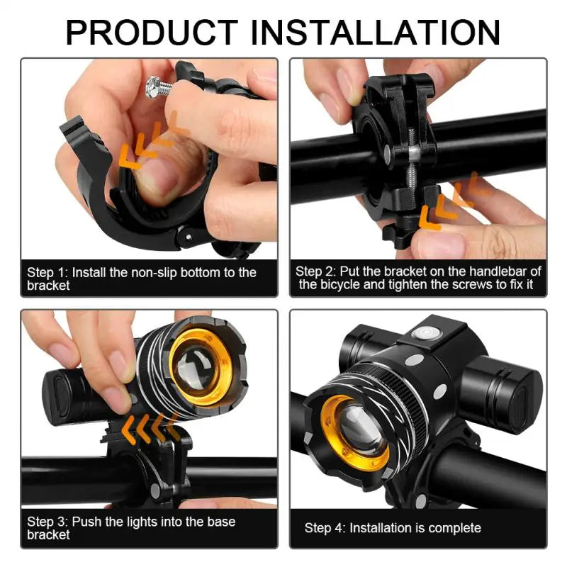 T6 LED Bicycle Front Light USB Rechargeable Lantern 2400mAh for Zoom Bike Headlight Cycling Flashlight MTB Bike Accessories - Korvel