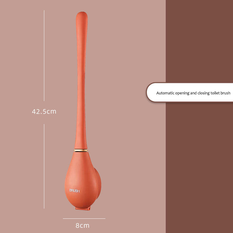 Non perforated wall mounted toilet brush with base, household dead corner cleaning silicone long handle - Korvel