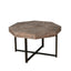 Mesa de café octagonal de madera marrón antigua con patas de metal