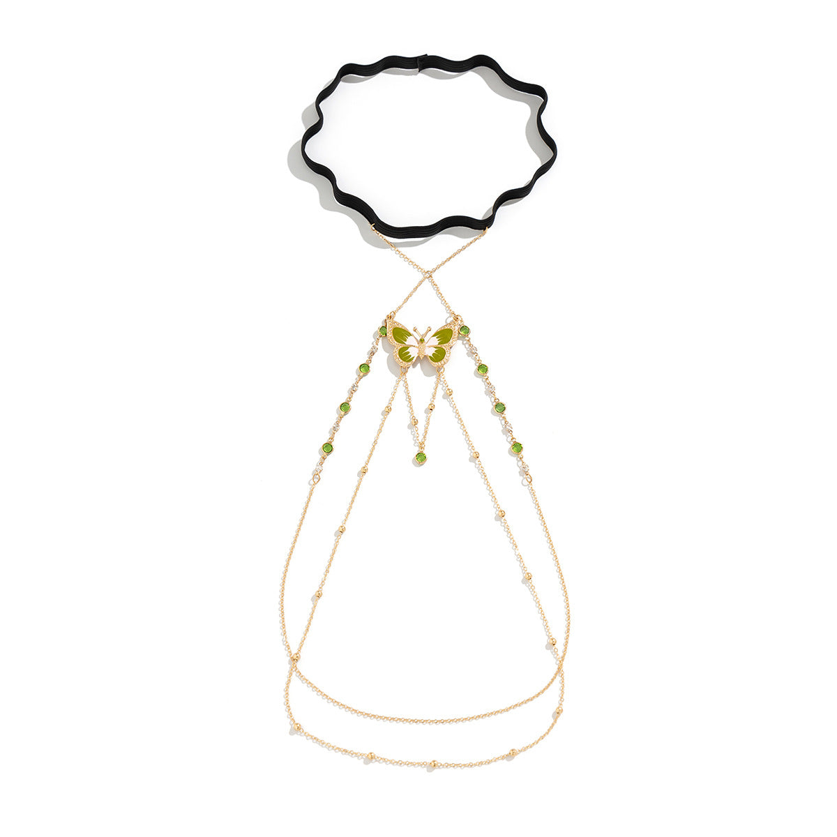 Joyería de Cadena para Pierna con Borlas y Mariposa Verde Elegante