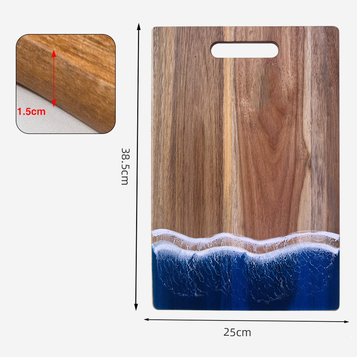 Wood Cutting Board Resin Blue green Wave Pattern - Korvel