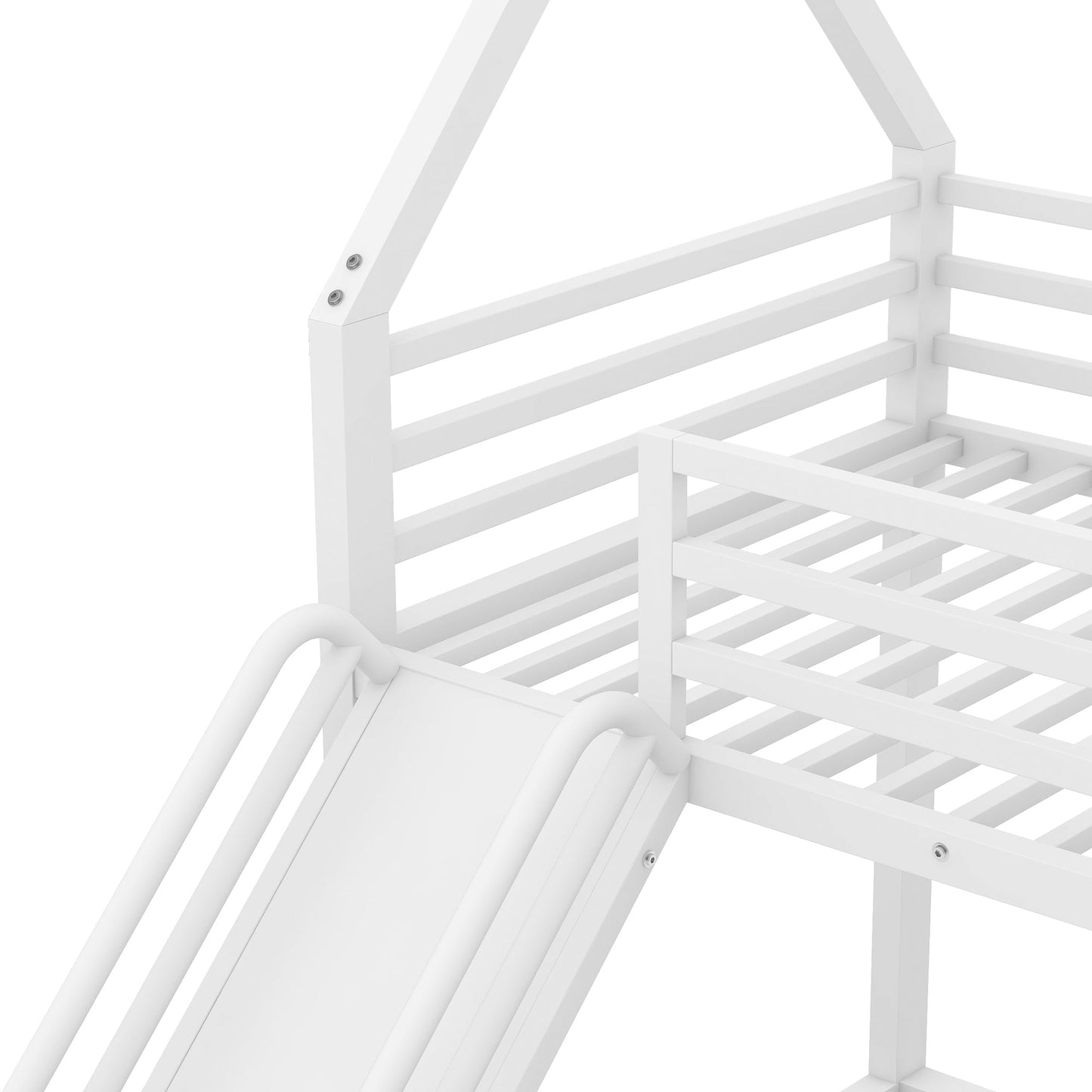 Twin over Twin House Bunk Bed with Ladder and Slide,White - Korvel