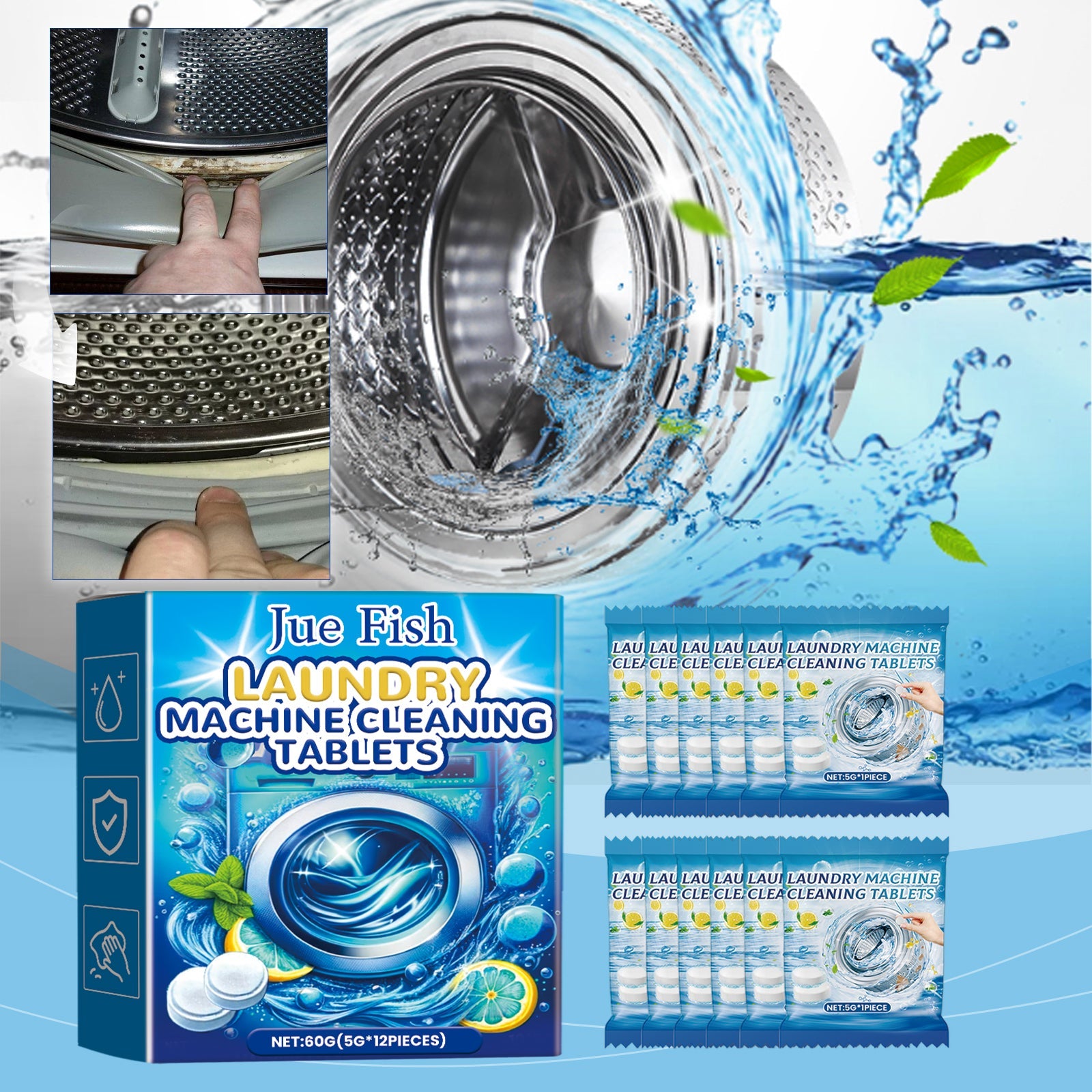 washing machine cleaning effervescent tablets, washing machine slot stains cleaning dirt cleaning odor effervescent tablets - Korvel