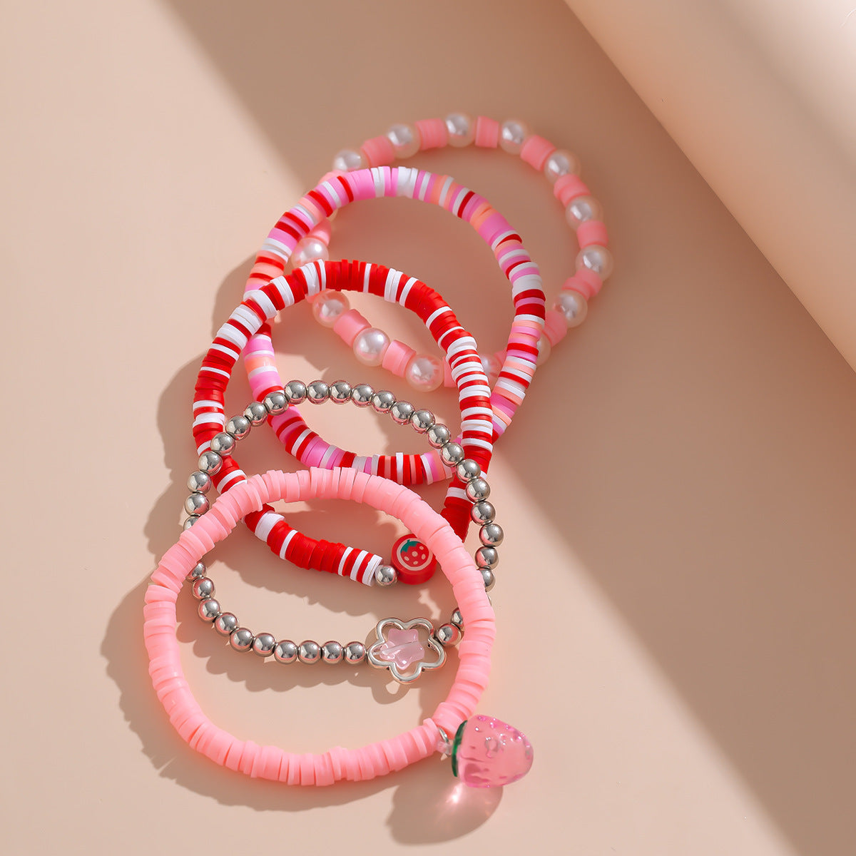 Sweet acrylic bead bracelet with cute strawberry soft ceramic CCB bracelet set - Korvel