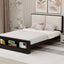 Queen Size Platform Bed Frame with Upholstery Headboard and Bookshelf in Footboard and LED Light Strips, Espresso - Korvel