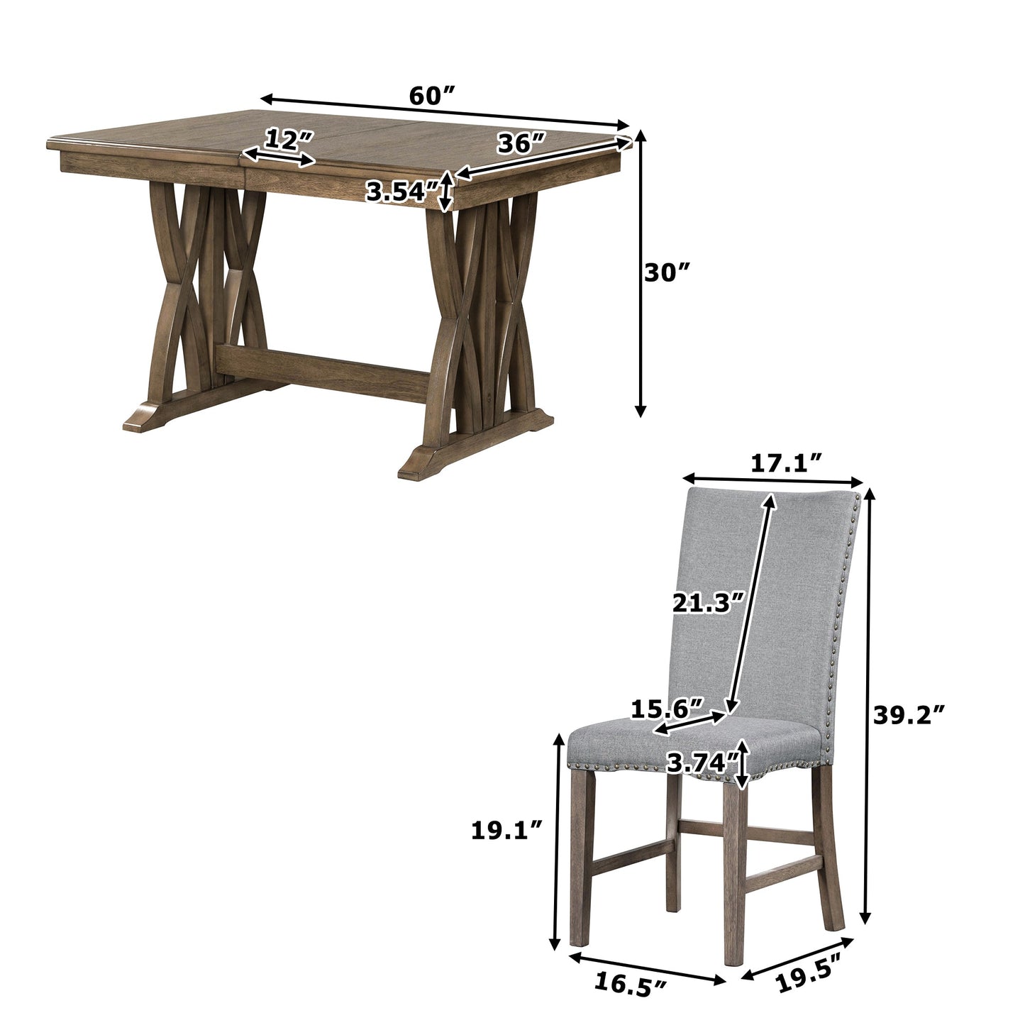 Ensemble de salle à manger TOPMAX en bois massif de style mid-century de 7 pièces