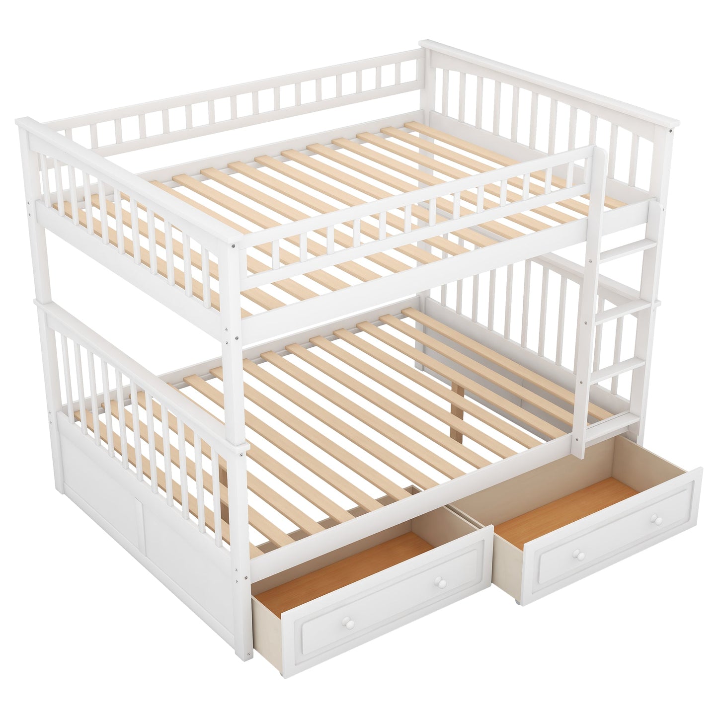 Full over Full Bunk Bed with Drawers  Convertible Beds  White - Korvel