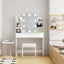 Makeup Vanity Desk With LED Lighted Mirror ,Dressing Table Set With 2 Large Drawers 10 LED Light ,White Color - Korvel