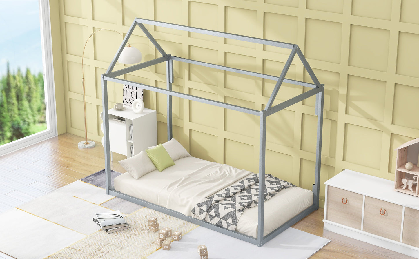 Metal House Shape Platform Bed - Twin Size
