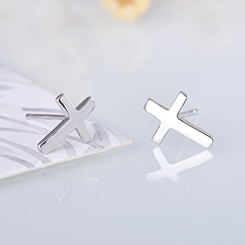 S925 sterling silver earrings fashionable earrings for women smooth cross earrings - Korvel