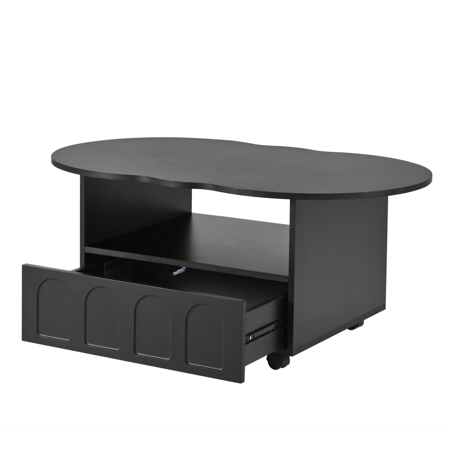 ON-TRANS flexible cream style coffee table with 2 brake wheels, drawers, large storage space,black, 39.37 '' x 23.6 '' - Korvel