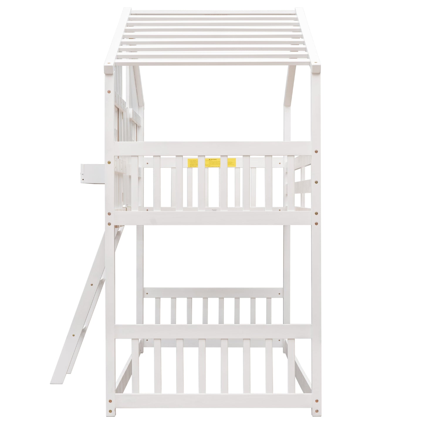 Twin over Twin House Bunk Bed with Roof , Window, Window Box, Door , with Safety Guardrails and Ladder,White - Korvel