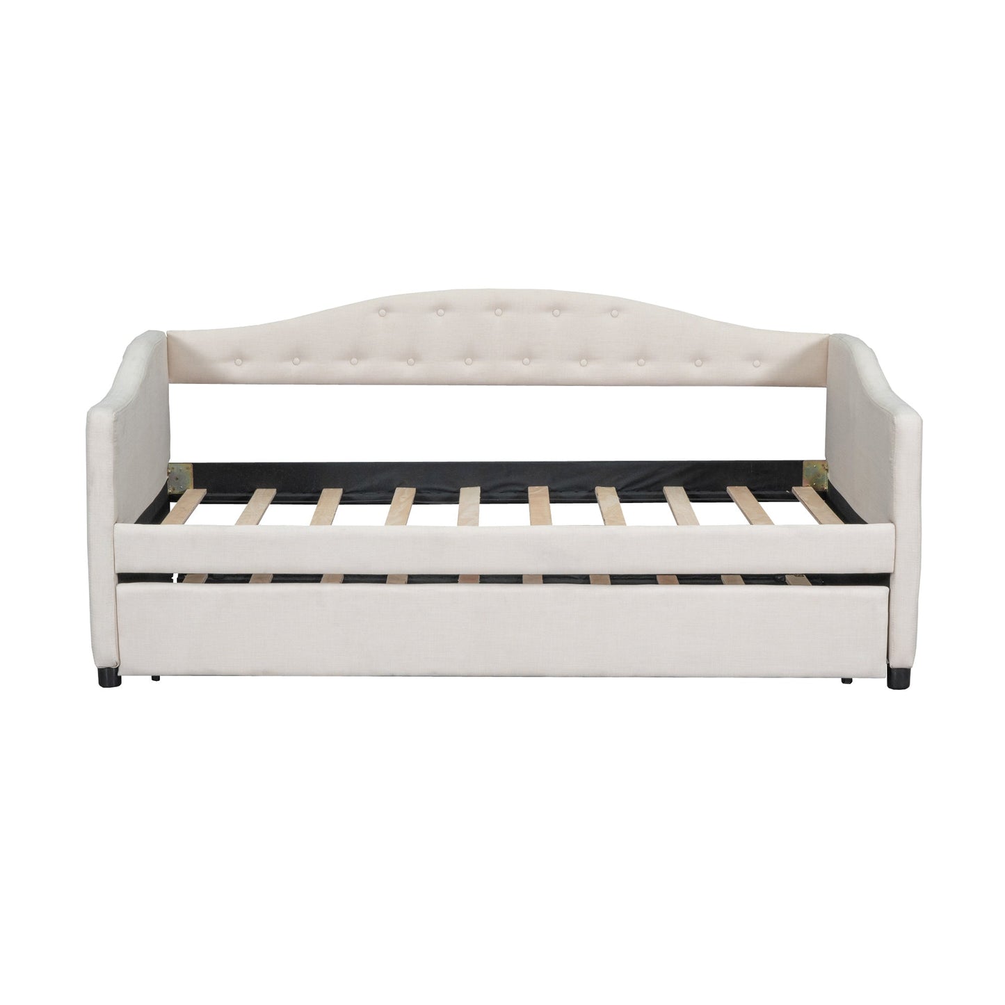 Upholstered Twin Size Daybed with Trundle, Beige - Korvel