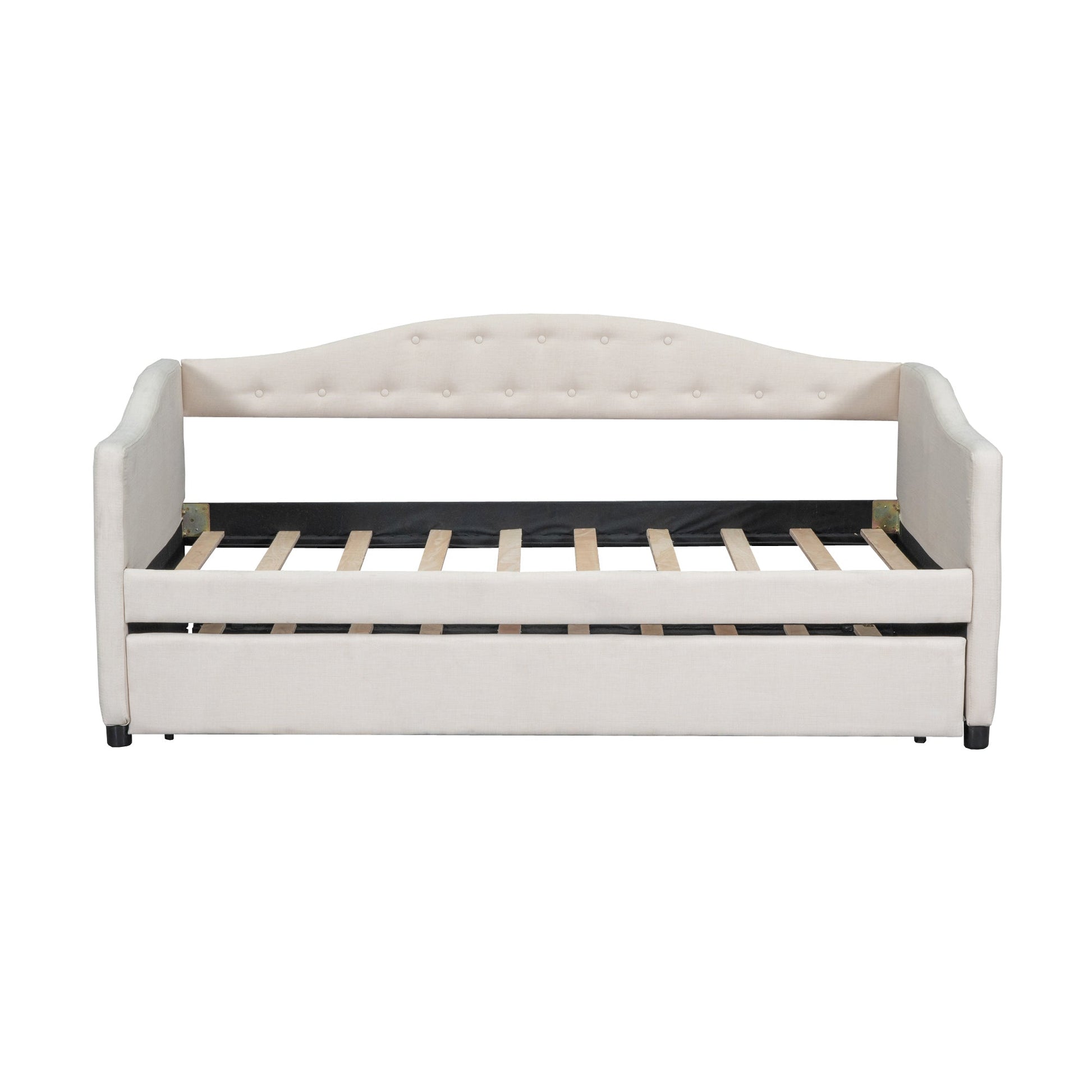Upholstered Twin Size Daybed with Trundle, Beige - Korvel