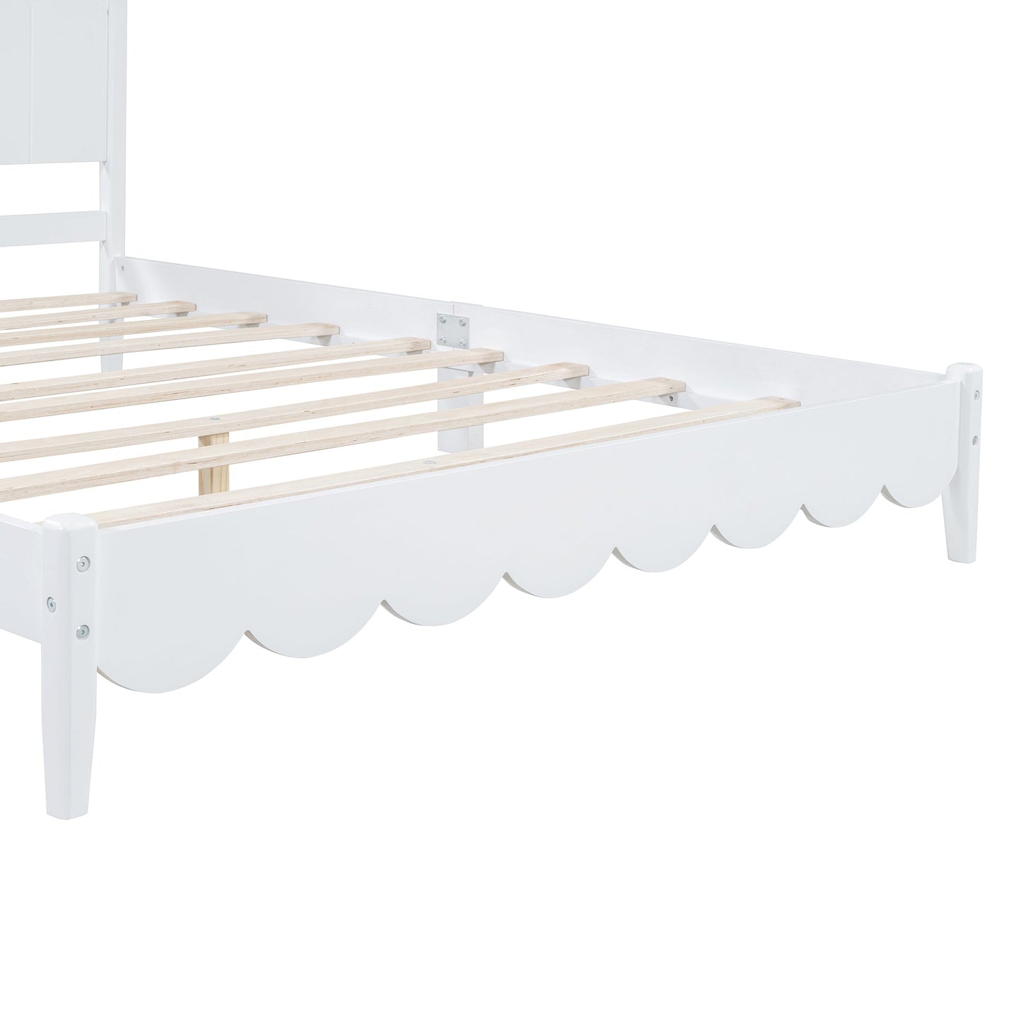 Queen Size Wood Platform Bed Frame, Retro Style Bed with Rectangular Headboard,No Need Box Spring,White - Korvel