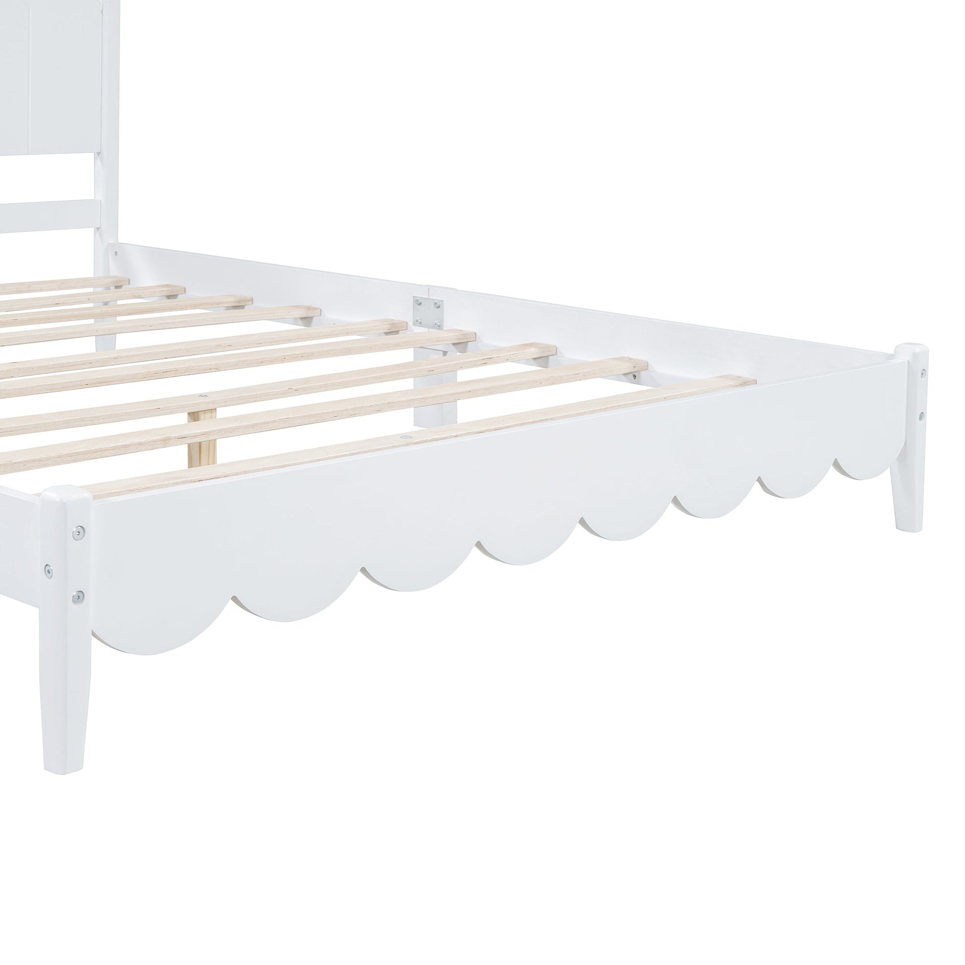 Queen Size Wood Platform Bed Frame, Retro Style Bed with Rectangular Headboard,No Need Box Spring,White - Korvel