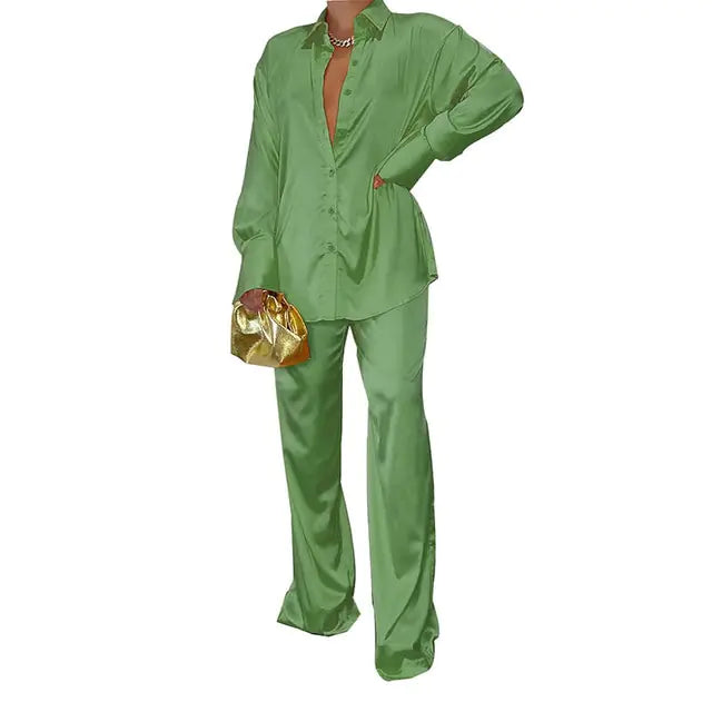 Conjunto de Pantalones de Rayas Sueltos Elegantes con Top de Manga Larga